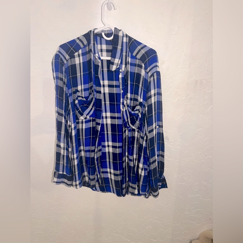 Express Button Down Flannel Blue - image 1